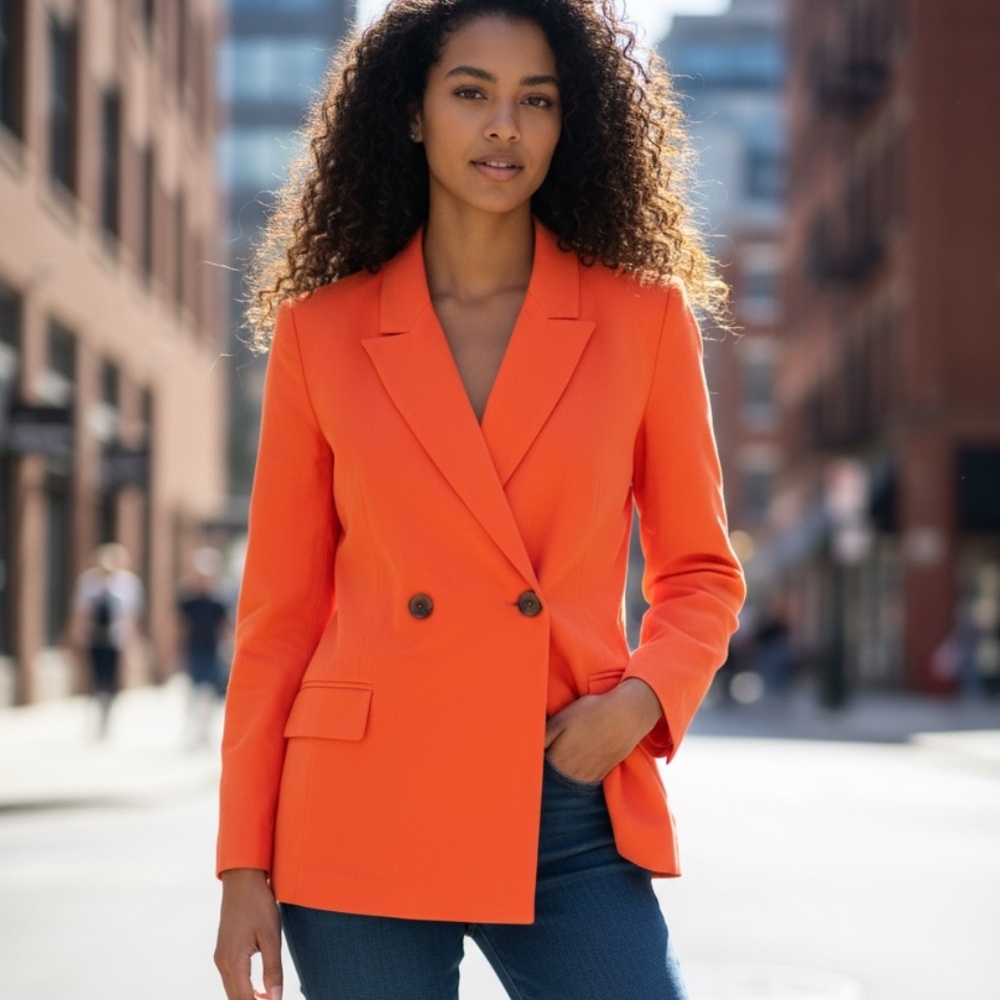 Banana Republic Linen Blend Boyfriend Blazer in Electric Coral - Never worn